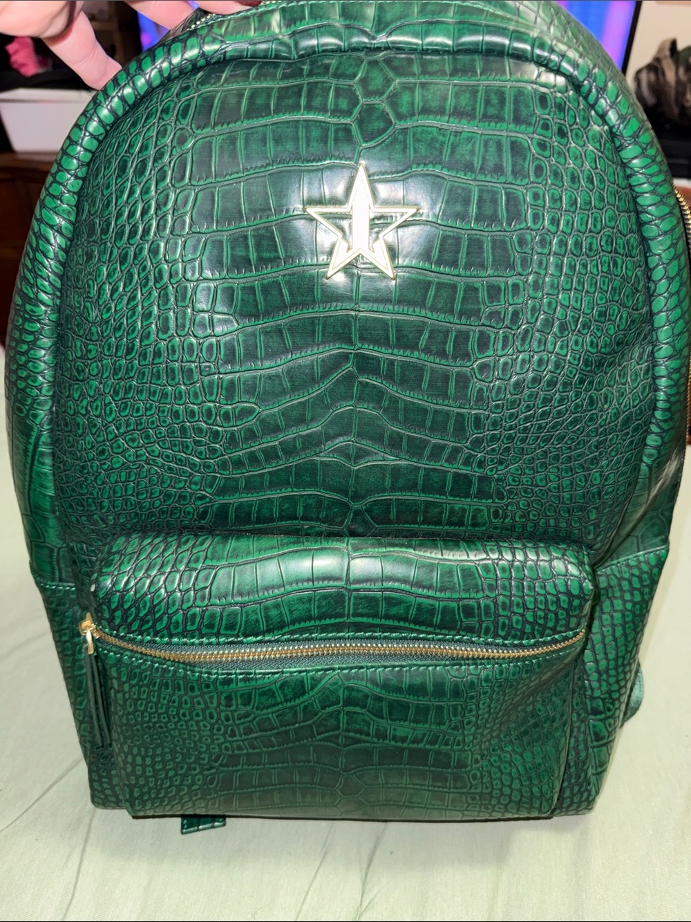 Jeffree Star Green Croc-Embossed Leather Backpack with Star Accent
